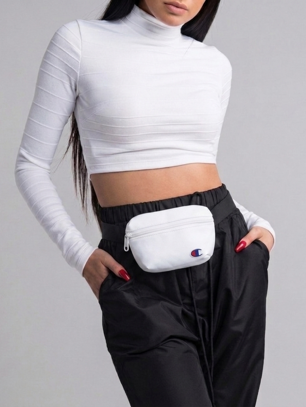 Champion White Belt Bag with Black Strap